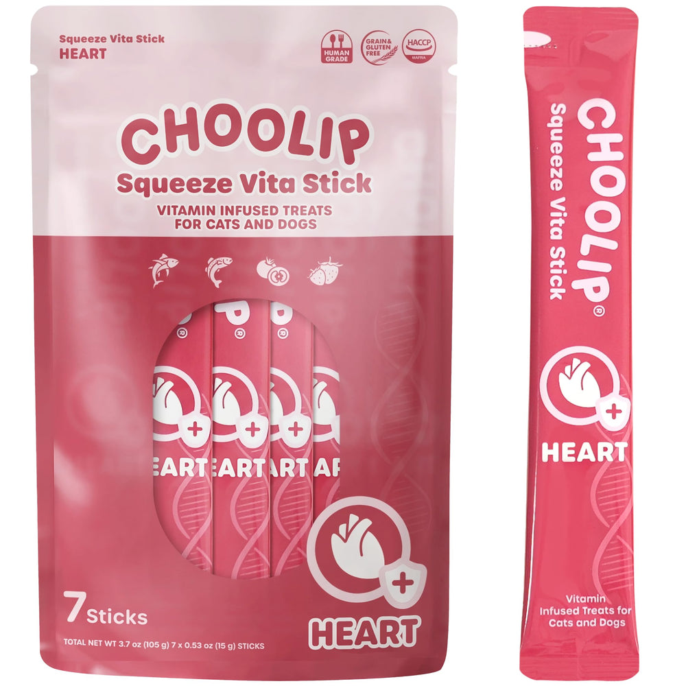Choolip Squeeze Vita Stick – emballage et récompense cœur pour chats et chiens.