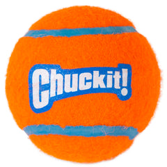 Balle Chuckit! orange et bleue, visuelle pour le repérage rapide.