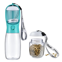 Bouteille Cibaabo pour chien avec compartiment nourriture, pratique en promenade.