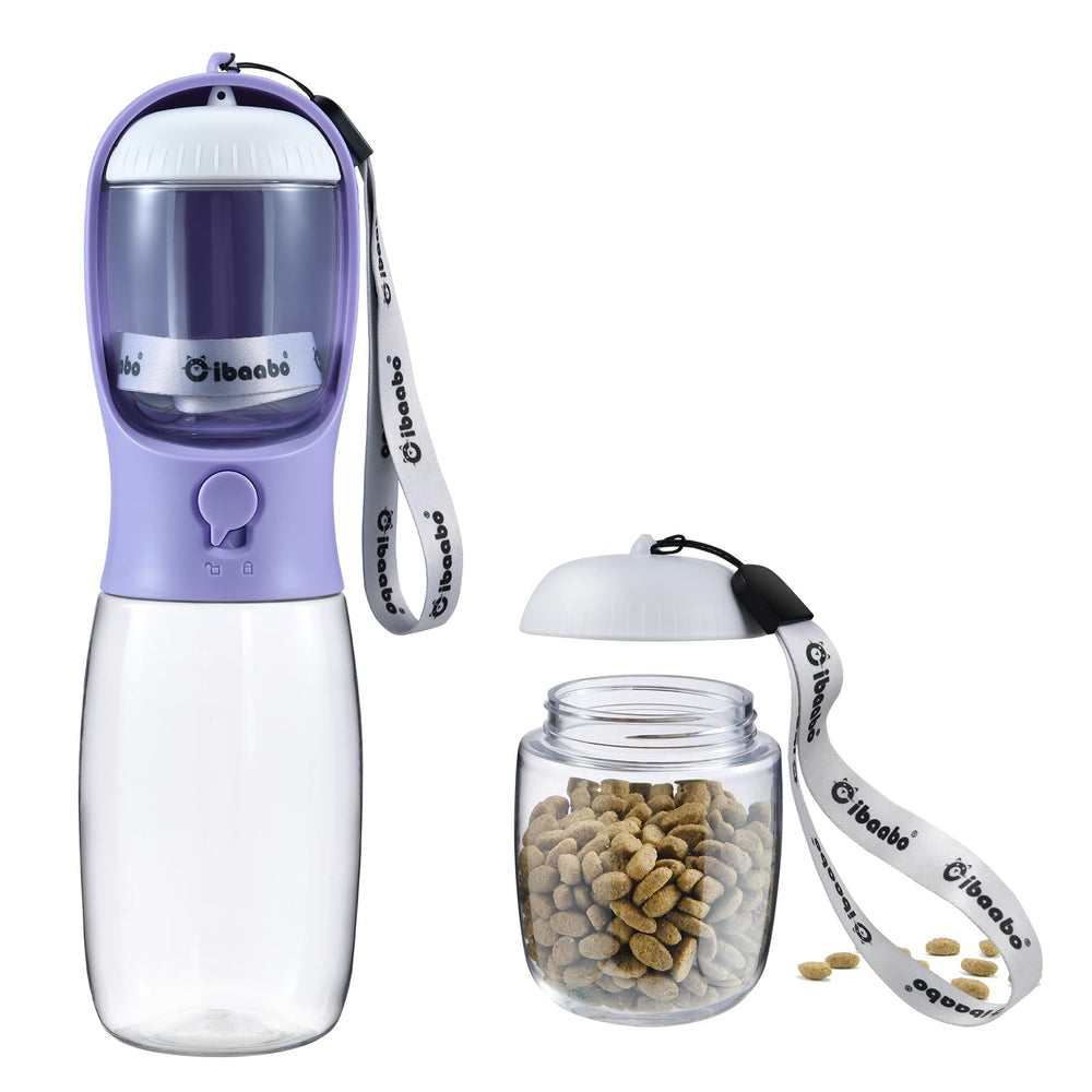 Gourde Cibaabo pour chien avec conteneur alimentaire 300 ml, pratique en promenade.