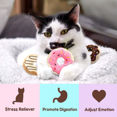 Jouet beignet CiyvoLyeen taille 4 pouces adapté aux chats adultes.
