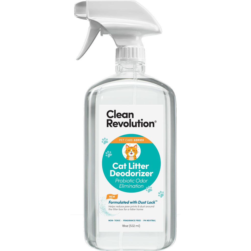 Clean Revolution desodorisant probiotiques pour litière chat, bouteille 18oz, élimination des odeurs.