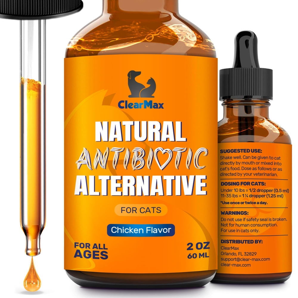 Clear Max Antibiotique pour chats au goût poulet, soutien quotidien bien-être.