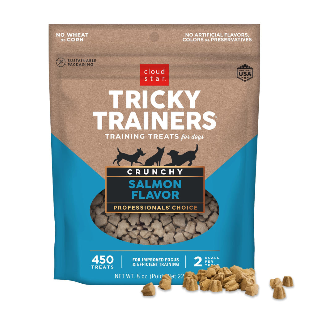 Cloud Star Tricky Trainers, sachet saumon croquant, récompense efficace en entraînement.