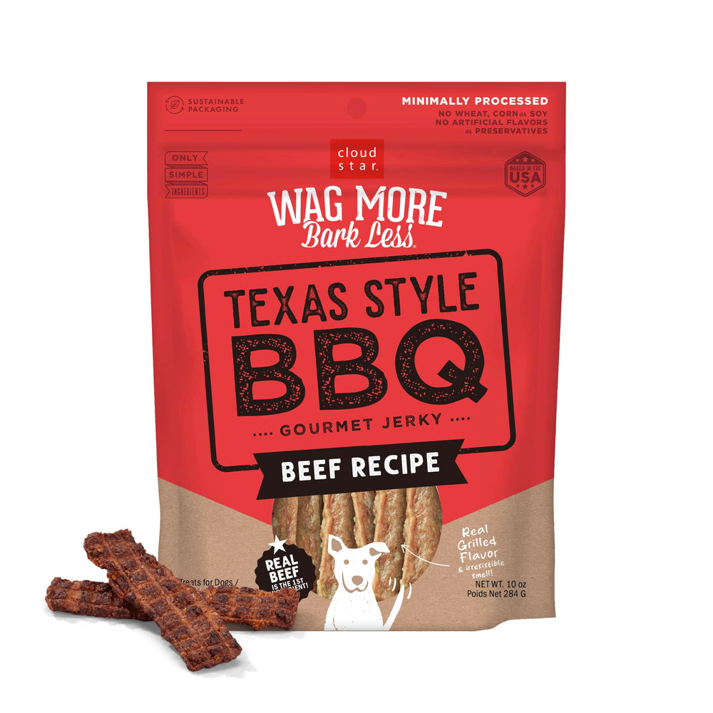 Cloud Star Wag More Bark Less boeuf barbecue texan en pochette 10 oz, encas savoureux.
