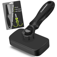 Kit de toilettage Comotech pour chat avec brosse facilitant le démêlage.