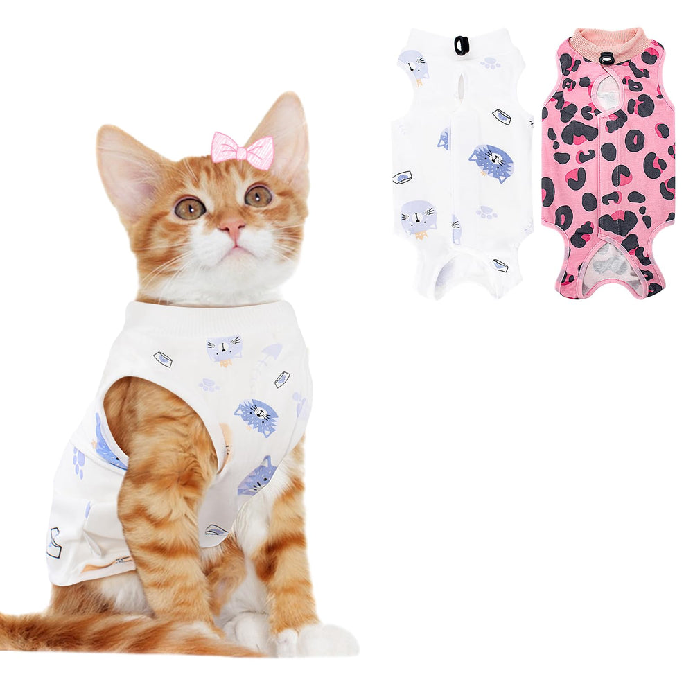 Coppthinktu Combinaison récupération chat femelle - avant, soutien post-chirurgical doux et confortable.