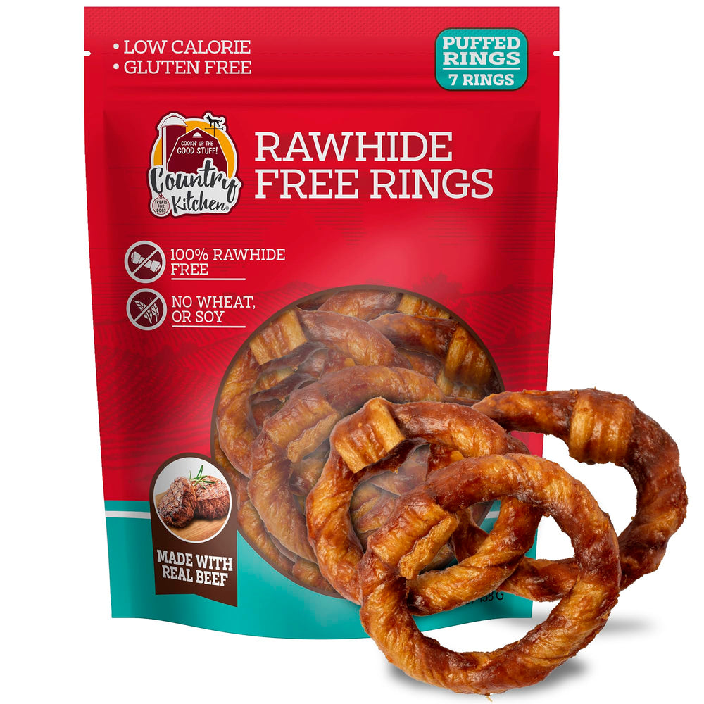 Country Kitchen – anneaux de boeuf sans cuir pour chien, texture moelleuse et faciles à mâcher.