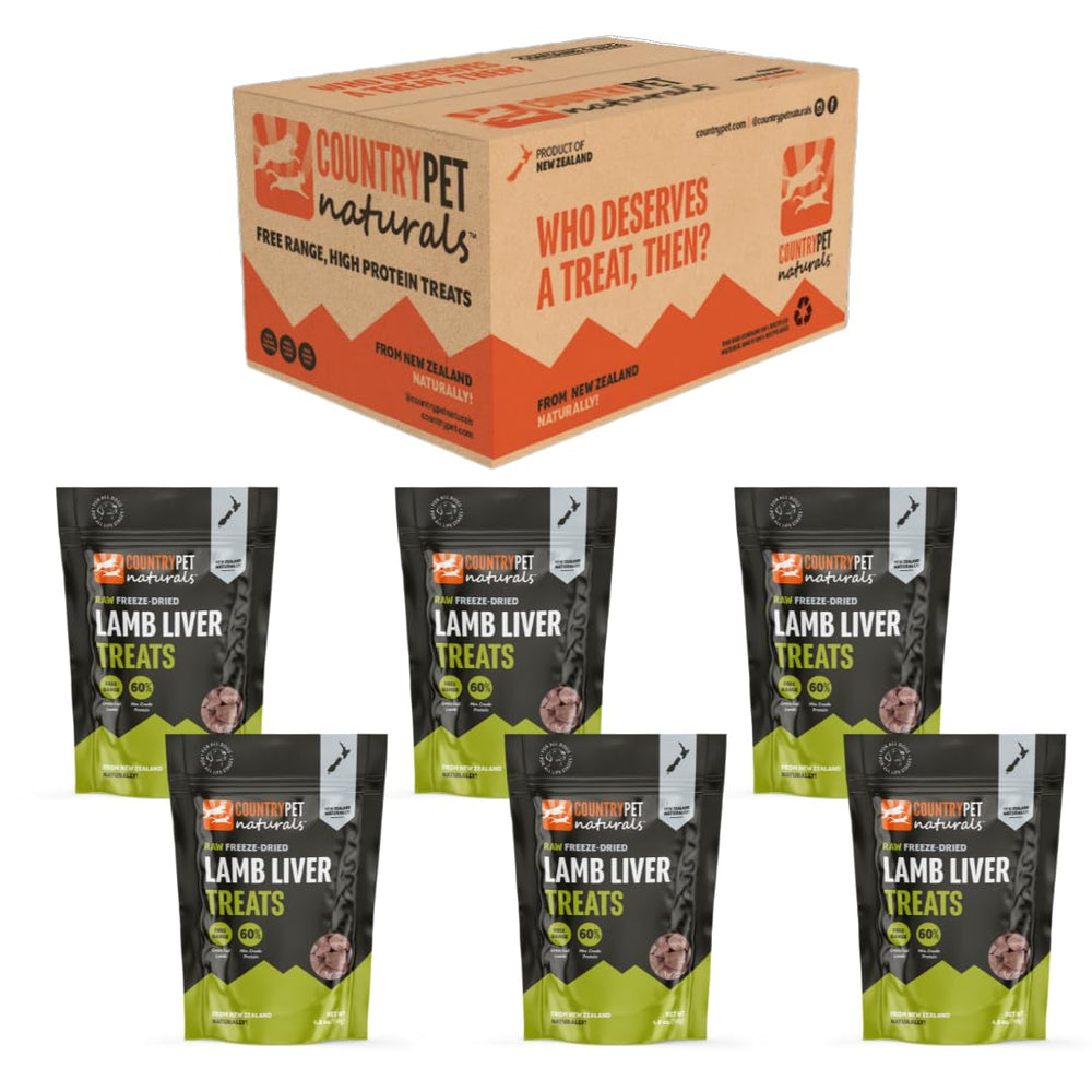 CountryPet Naturals foie d’agneau lyophilisé en bouchées—parfait pour l’entraînement grâce à sa teneur élevée en protéines.