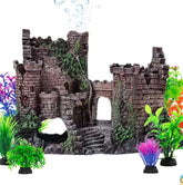 CousDUoBe château d'aquarium avec bulles, décor vivant et stimulant l'observation.