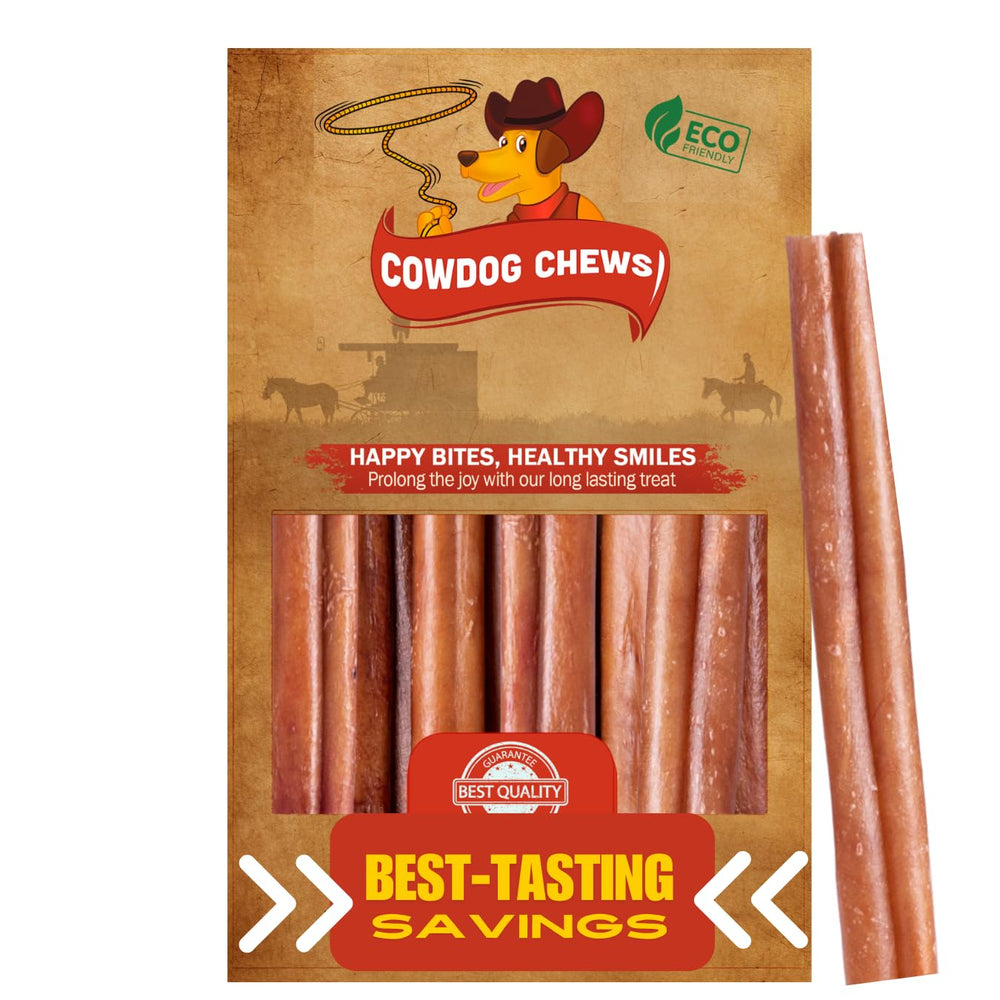Cowdog Chews boeuf bully-stick sans odeur, parfait pour chiens sensibles et actifs.