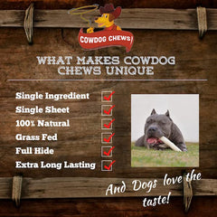 Cowdog Chews Rouleau 9-10 pouces, morceaux naturels pour dents et gencives.