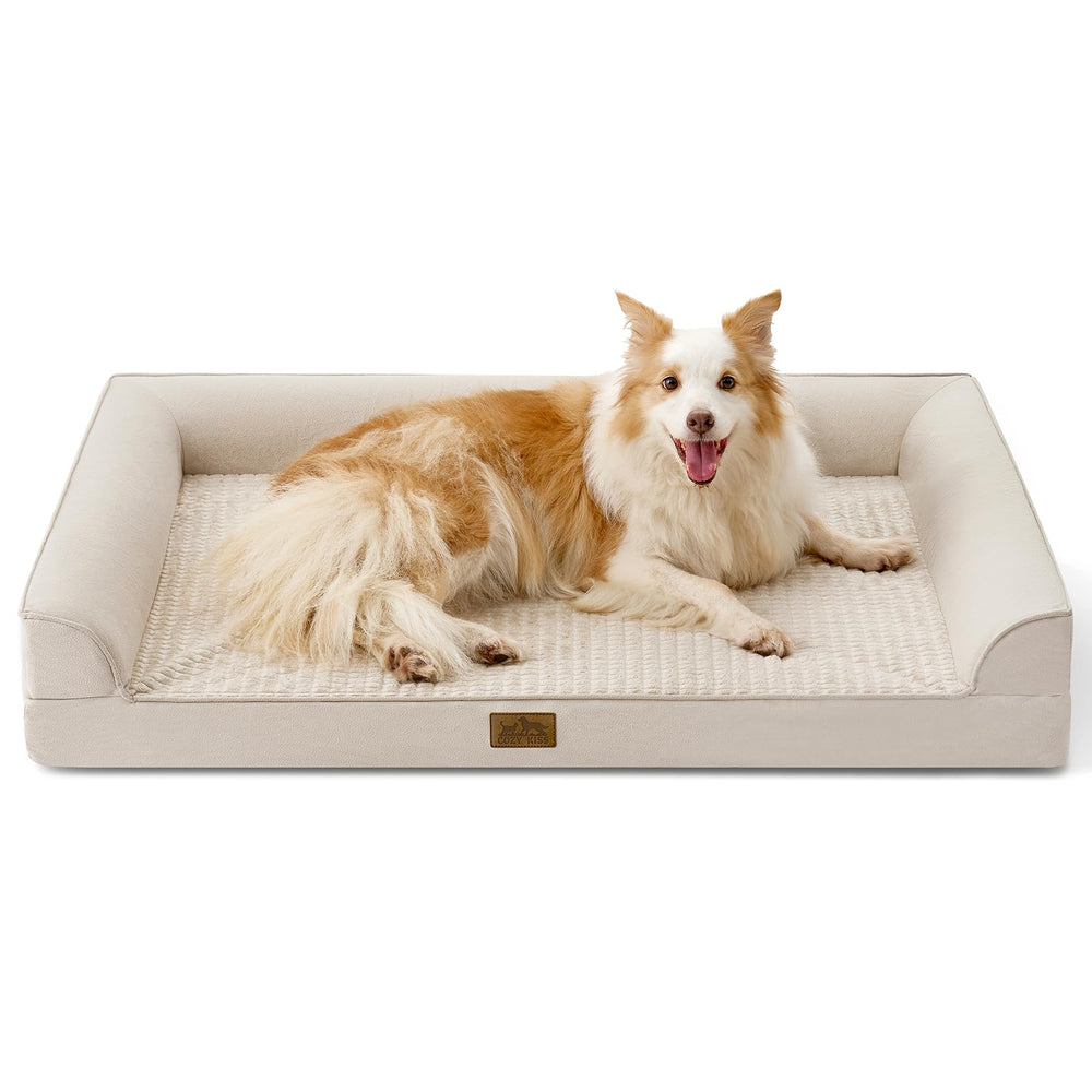 COZY KISS lit orthopédique pour grand chien beige, soutien articulations et repos profond.