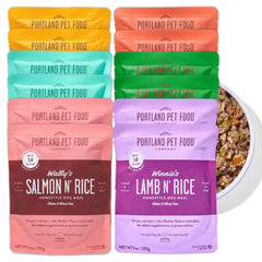 CRAFTED BY HUMANS – sachet saumon et riz, repas rapide et savoureux pour chien.