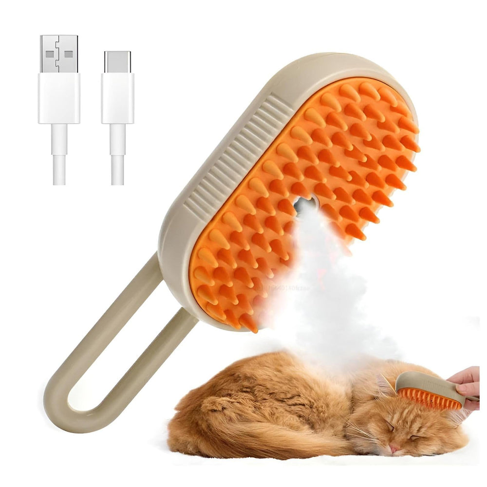 CRAFTIVIO 4-en-1 brosse vapeur pour chats et chiens montrant le démêlage et le massage.