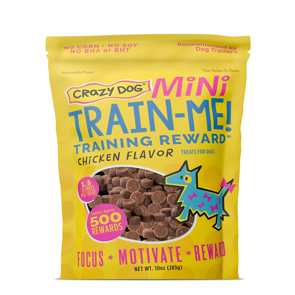 Crazy Dog Mini Train-Me pack-shot, sachet 10 oz, récompense d'entraînement