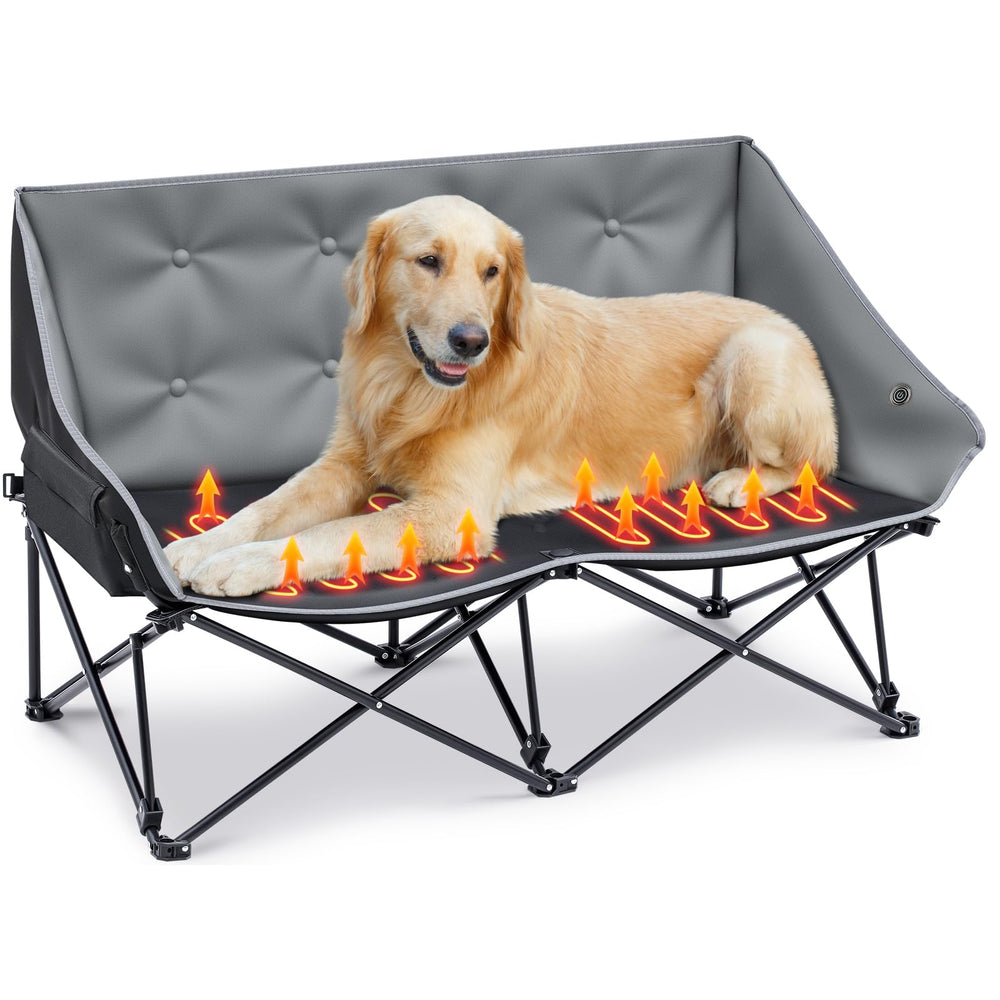 CroBlissful chaise chauffante pour chien en camping, confort immédiat en plein air.