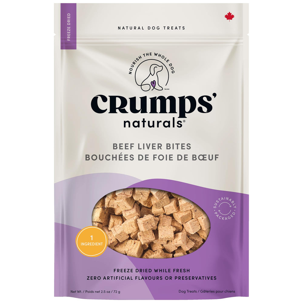 Bouchées foie de boeuf Crumps’ Naturals emballage pratique pour récompenses naturelles