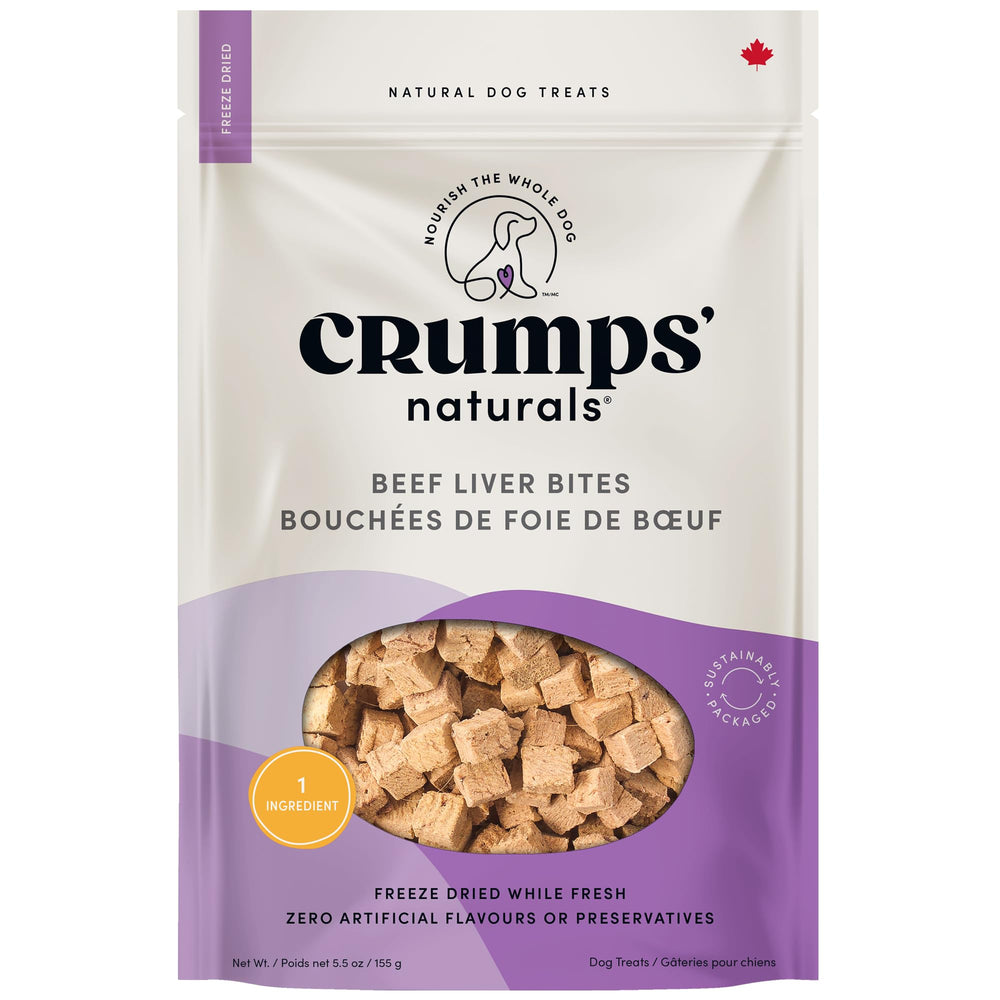 Crumps’ Naturals cubes-foie-boeuf-seches : friandise protéinée idéale pour le dressage.