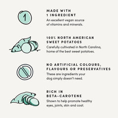 Crumps’ Naturals patate-douce, sans additifs ni colorants, sans OGM.