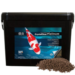 CrystalClear Platinum: pellets flottants 3 mm pour koï visibles, favorisant croissance et couleurs.