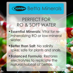 Eau enrichie en minéraux Crystalpro Betta Minerals pour Betta et plantes.
