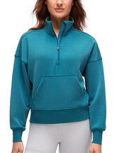 CRZ YOGA SoftAura pull demi-zip bleu hawaïen avec poche, idéal pour entraînement et déplacement