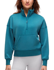 CRZ YOGA SoftAura pull demi-zip bleu hawaïen avec poche, idéal pour entraînement et déplacement