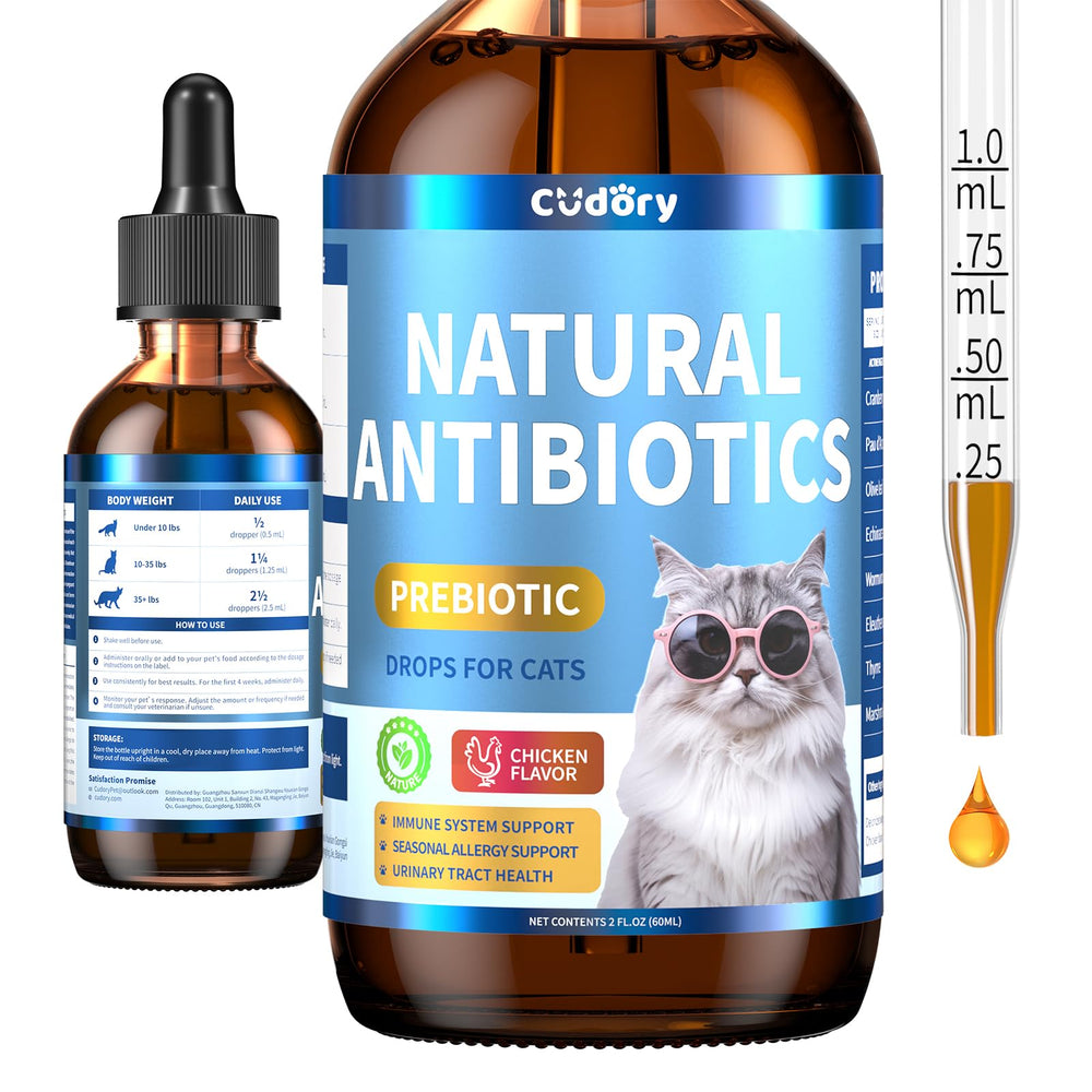 Cudory antibiotiques naturels pour chats – bouteille avec pipette pour administration facile