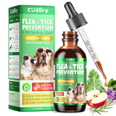 Gouttes Cudory anti-puces et tiques en bouteille pour chiens et chats.