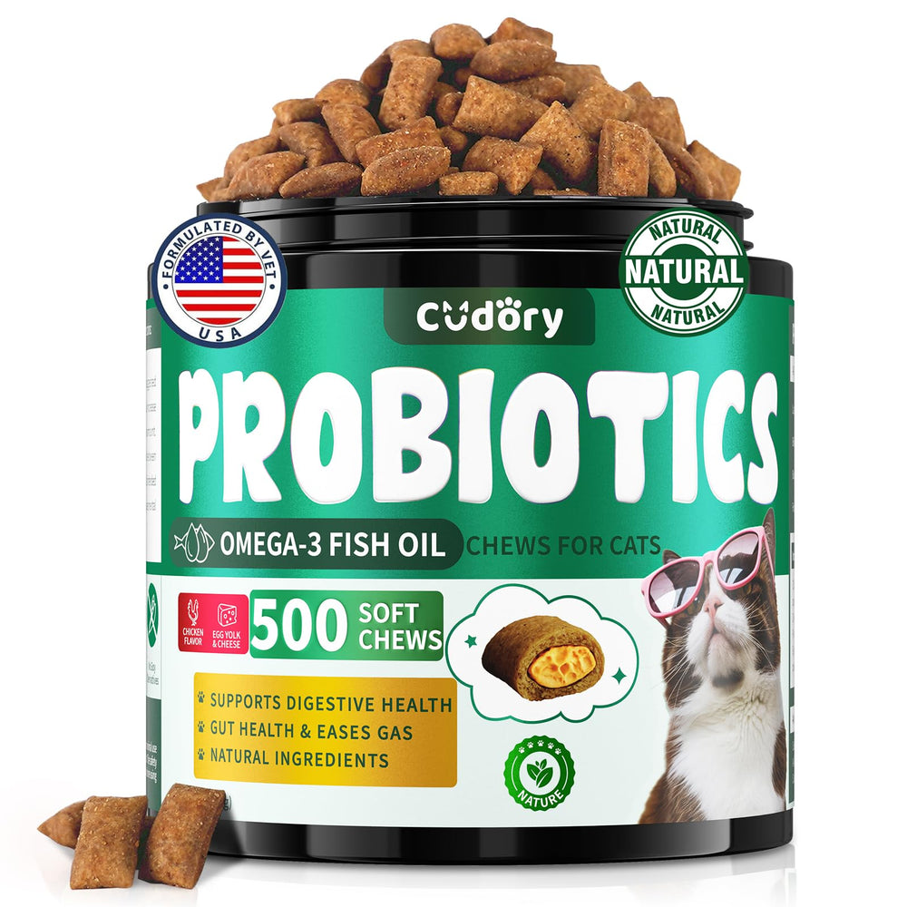 Cudory Probiotiques Chat: double texture bouchée pour appétence et soutien digestif potentiel.