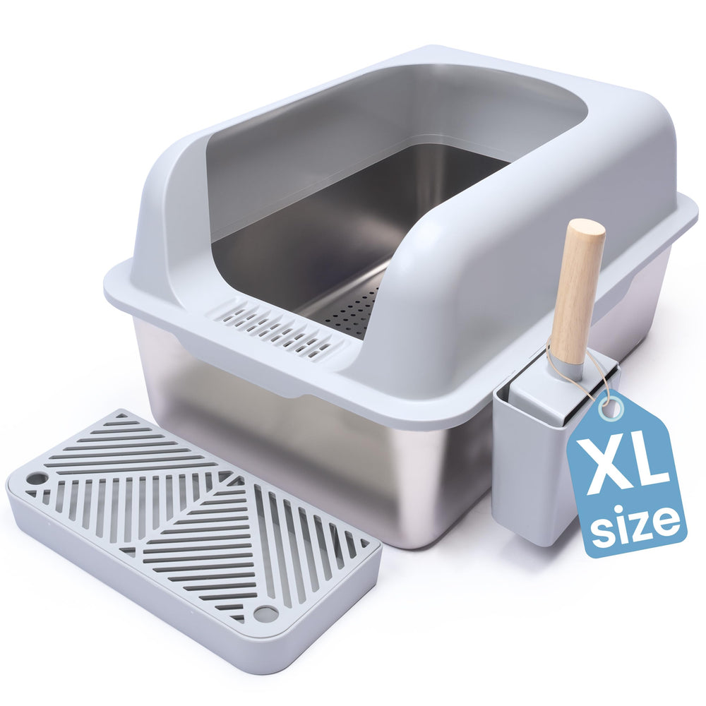 CVG GOODS XL bac litière en acier inox – robuste et facile à nettoyer pour grands chats.