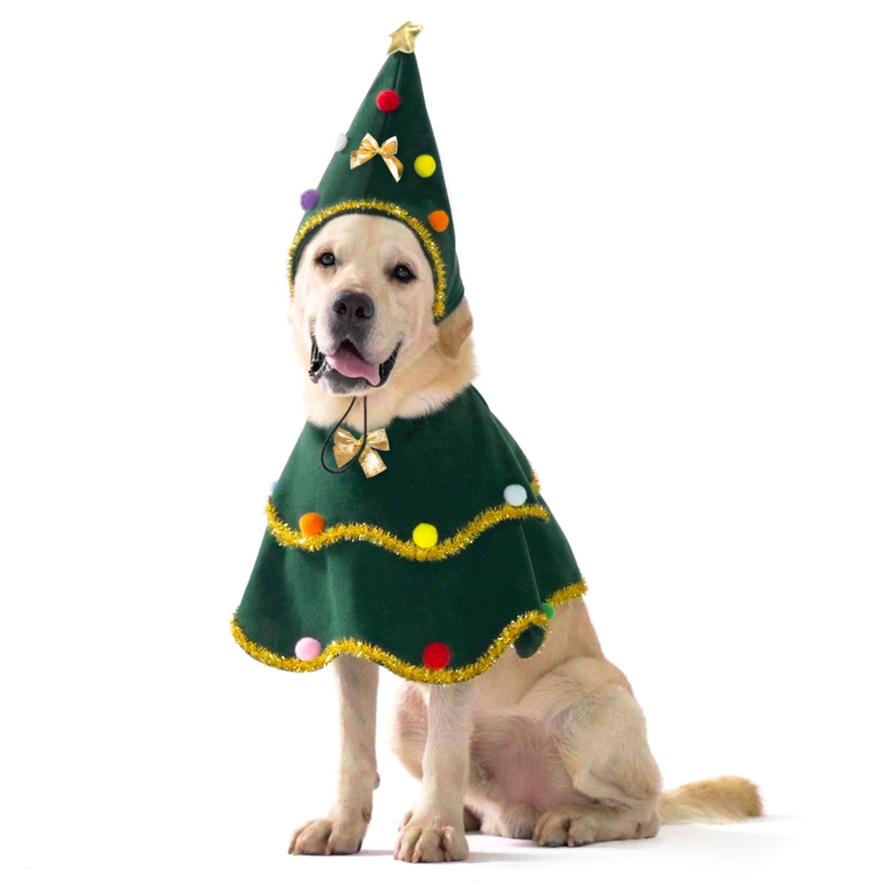 Costume arbre de Noël cyeollo pour chien XL, parfait pour un look festif.