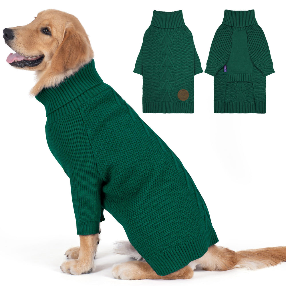 Pull cyeollo pour chien gros vert col roulé chaud pour l'hiver.