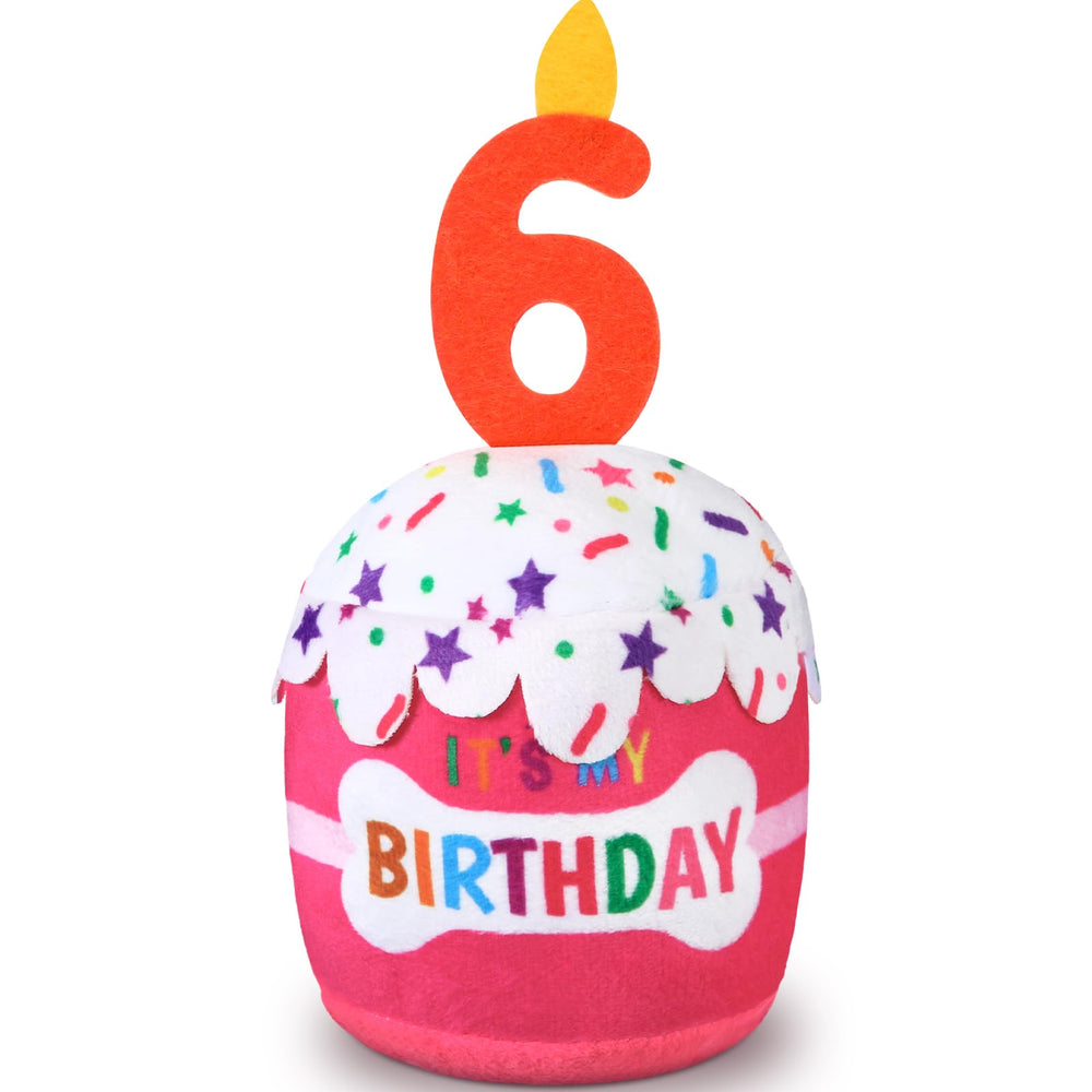 Jouet gâteau anniversaire Dansydaisy pour chien, peluche colorée et amusante.