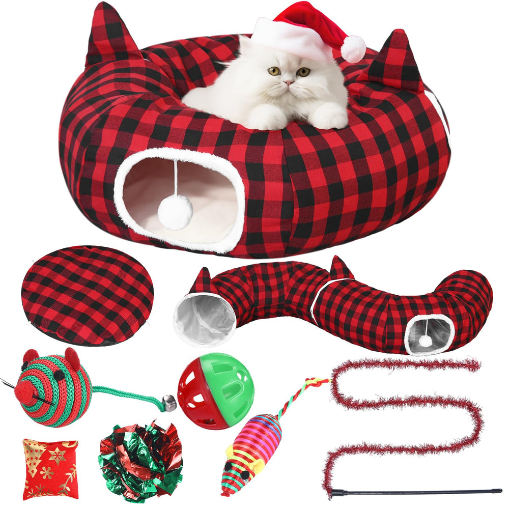 Dansydaisy tunnel chat noel douillet, espace cocooning pour chat.