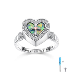 Bague urne DAOCHONG en argent avec opale et croix, souvenir près du cœur