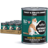 Dave's Pet Food pâte dinde-giblets en boîte, texture crémeuse et pratique à servir.