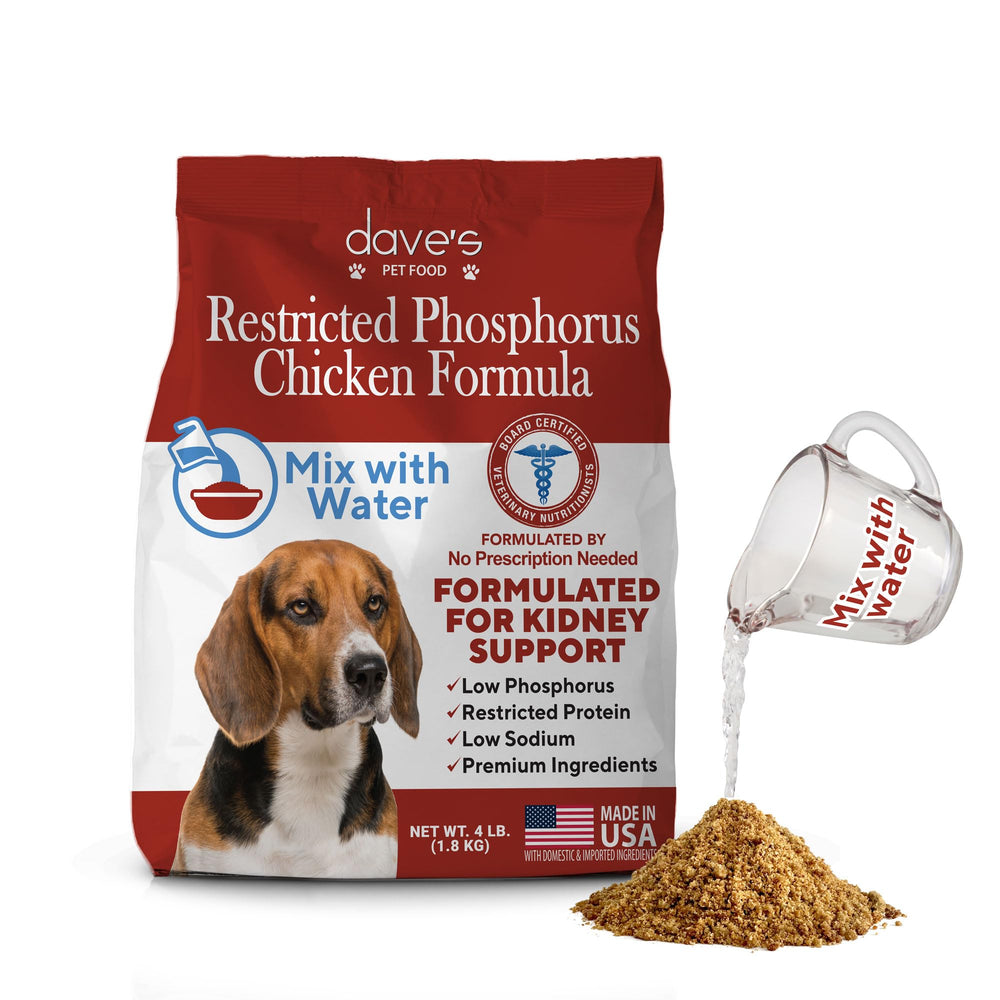 Dave s Pet Food Kidney Care poulet crumble prêt à être mélangé avec eau.