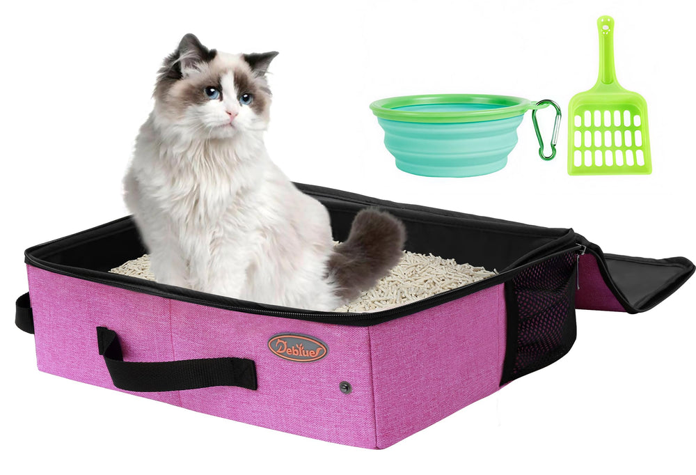 Litière Deblue portable pour chat dans la voiture, idéale en voyage.