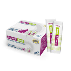 Porus One de Dechra, bouteille 500 mg, soutien potentiel pour la fonction rénale féline.