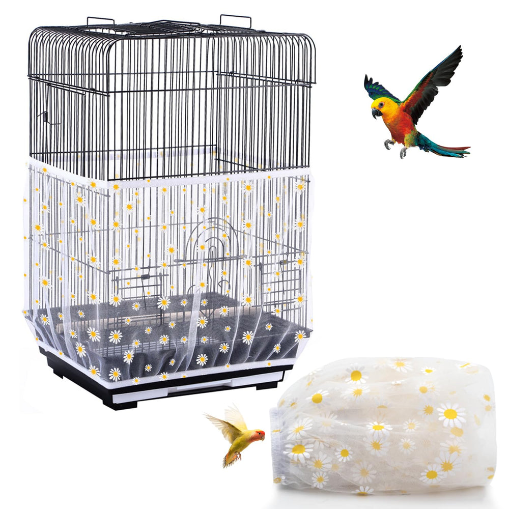 DECKALY attrape-graines pour cage oiseau daisy blanc, installation facile et nettoyage simplifié.