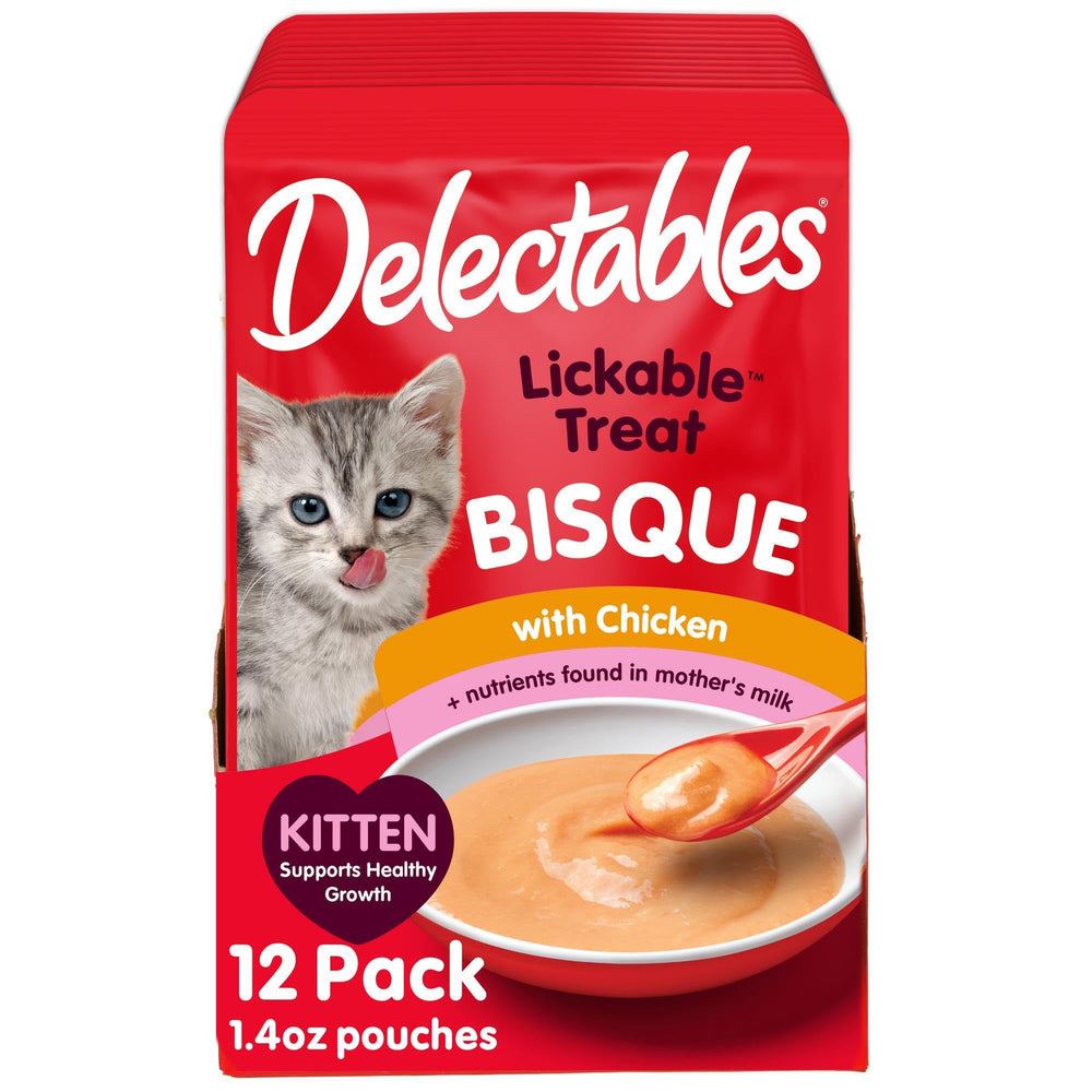 Delectables Bisque chaton thon-poulet, texture cremeuse pour hydratation quotidienne.