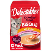 Delectables Bisque chaton thon-poulet, texture cremeuse pour hydratation quotidienne.
