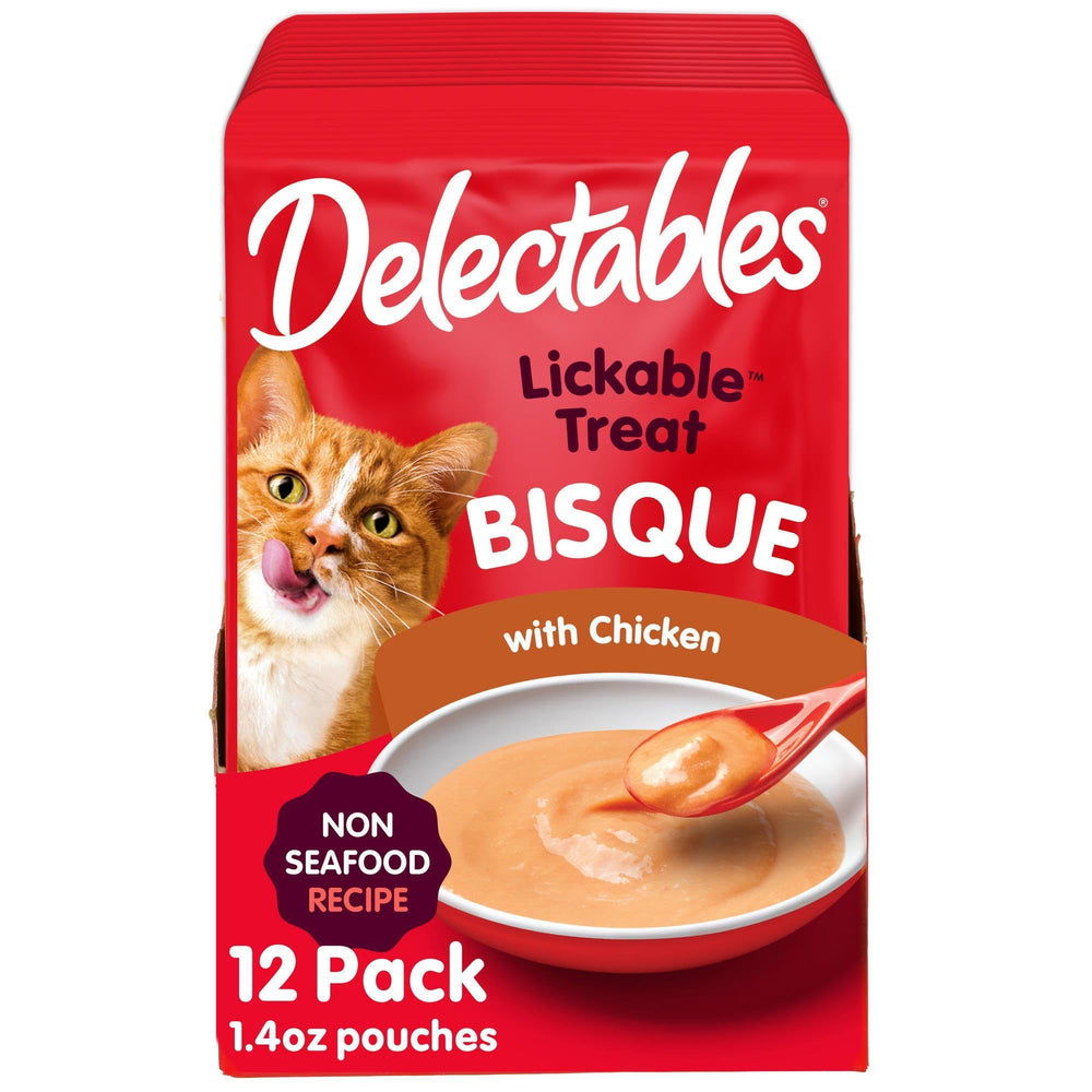 Emballage Delectables Bisque à lécher pour chats adultes et seniors.
