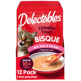 Delectables Bisque Senior—texture crèmeuse thon-poulet; parfait comme topper repas.