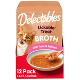 Bouillon savoureux Delectables au thon et saumon pour chats.