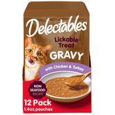 Delectables Lickable Gravy: sachet poulet-dinde prêt à servir, hydratation gourmande.