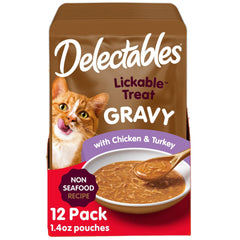 Delectables Lickable Gravy: sachet poulet-dinde prêt à servir, hydratation gourmande.