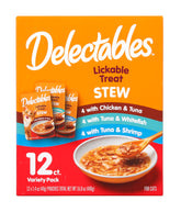 Delectables pack 12 ragout à lécher chat emballage, pratique pour le repas.